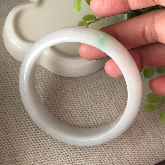 58mm Milky White Green Jadeite Jade Bangle