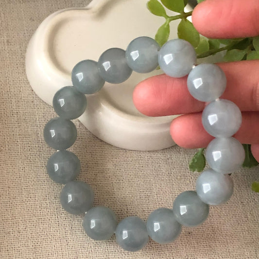 12.5mm Jade Jadeite Icy Blue Round Bead Bracelet