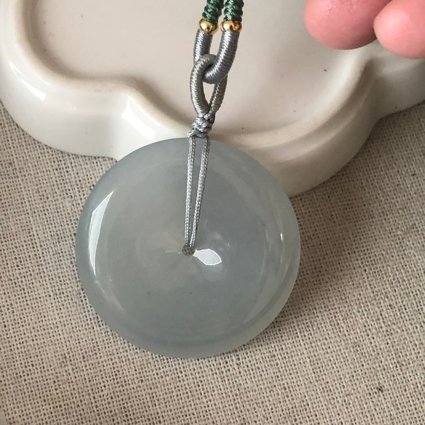 40mm BIG Icy Tint Green Jadeite Jade Peace Donut Pendant