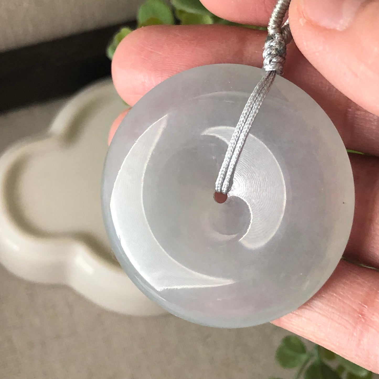 40mm BIG Icy Tint Green Jadeite Jade Peace Donut Pendant