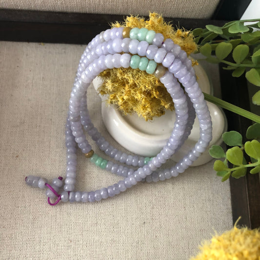 7mm Light Lavender Jadeite Jade Flat Bead Bracelet Necklace