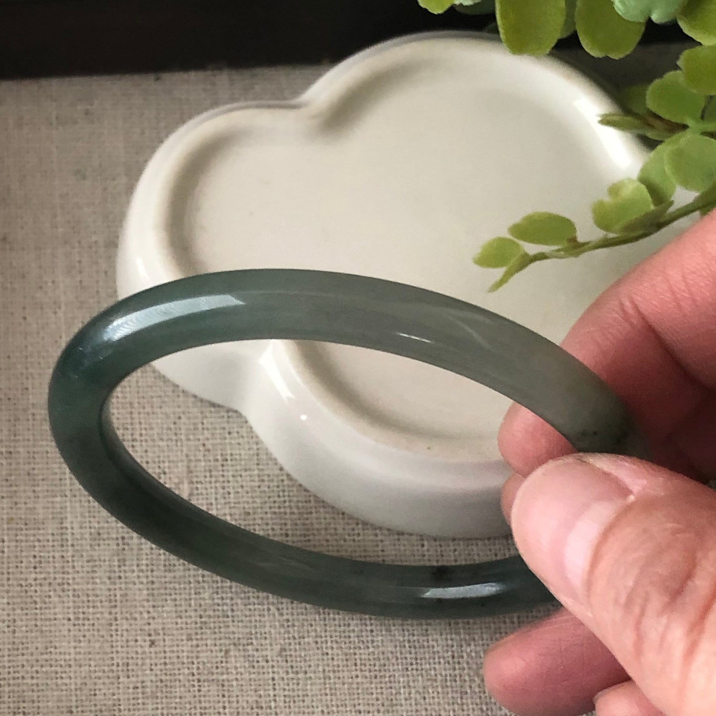 54-55 mm Jadeite Jade Icy Green Dark Float Flowers Bangle