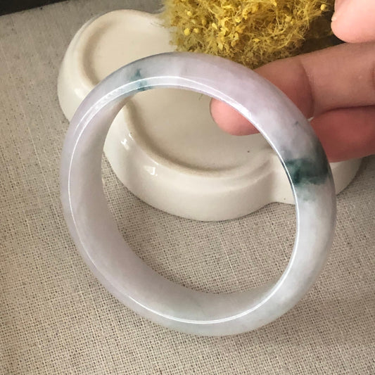57.5mm Icy Pink Lavender Green Float Flowers Jadeite Jade Bangle