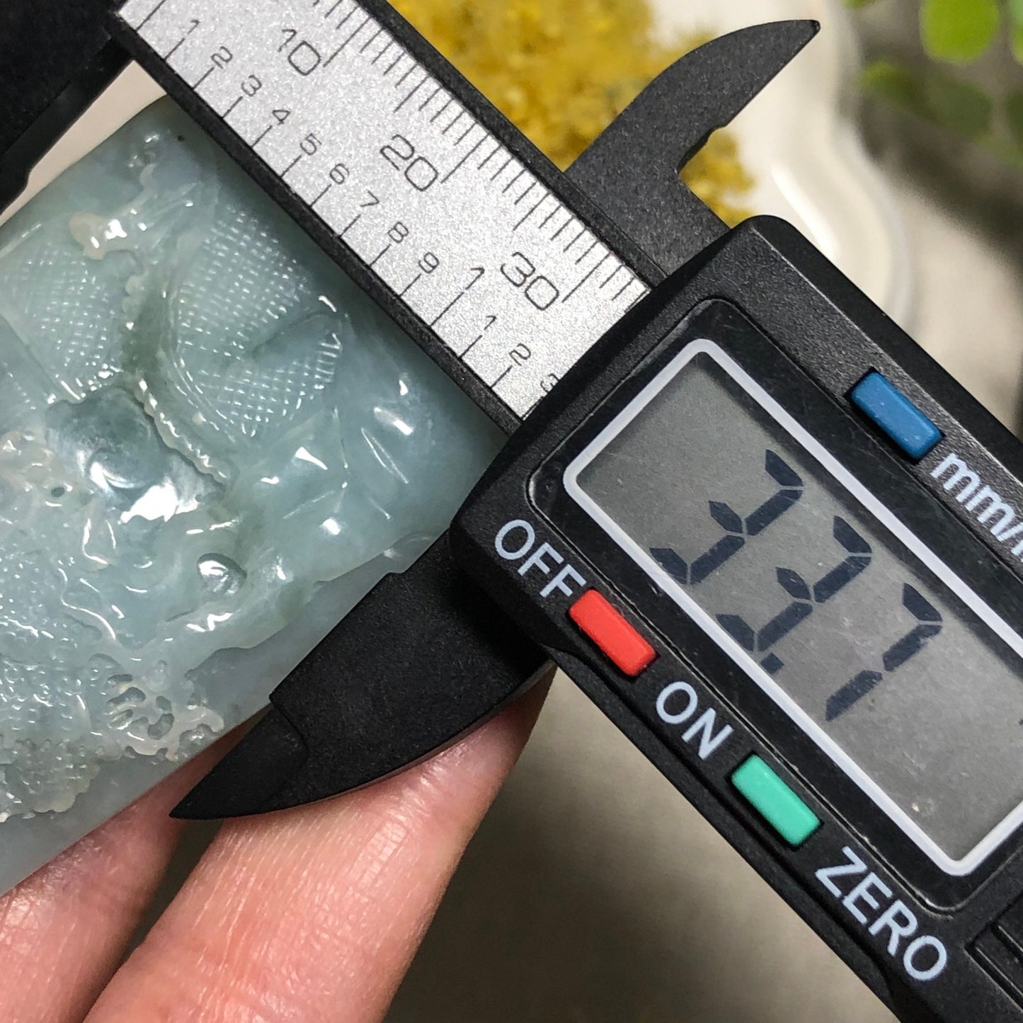 61..3 mm  Carved Sky Blue Jadeite Jade Mountain Landscape Scenery Pendant with Neck Rope Tie