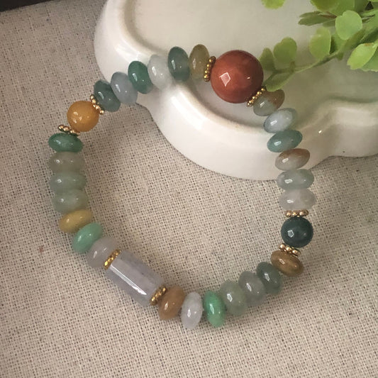 9.5 mm Jadeite Jade Assorted Colors Shape Bead Bracelet