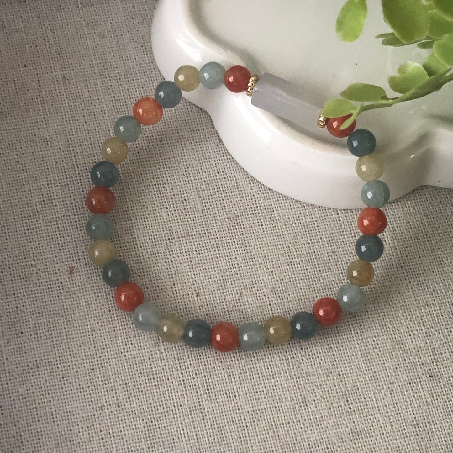 6.2 mm Jadeite Jade Assorted Colors Shape Bead Bracelet