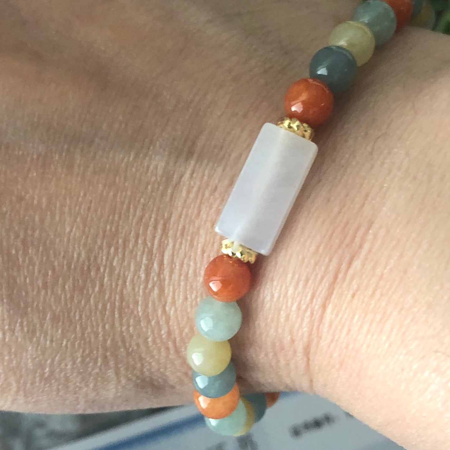 6.2 mm Jadeite Jade Assorted Colors Shape Bead Bracelet