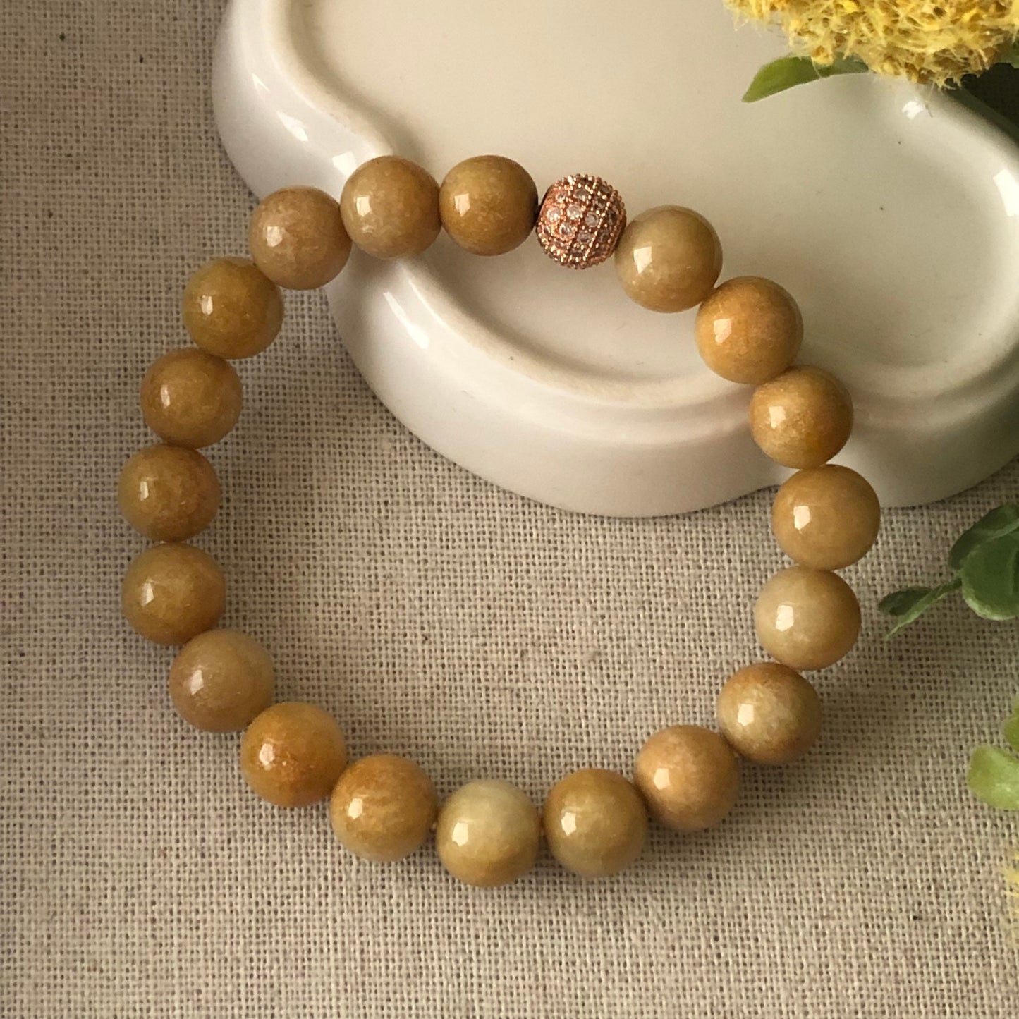 9.8mm Grade A Yellow Brown Jade Jadeite Bracelet