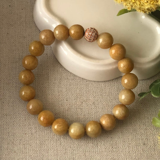 9.8mm Grade A Yellow Brown Jade Jadeite Bracelet