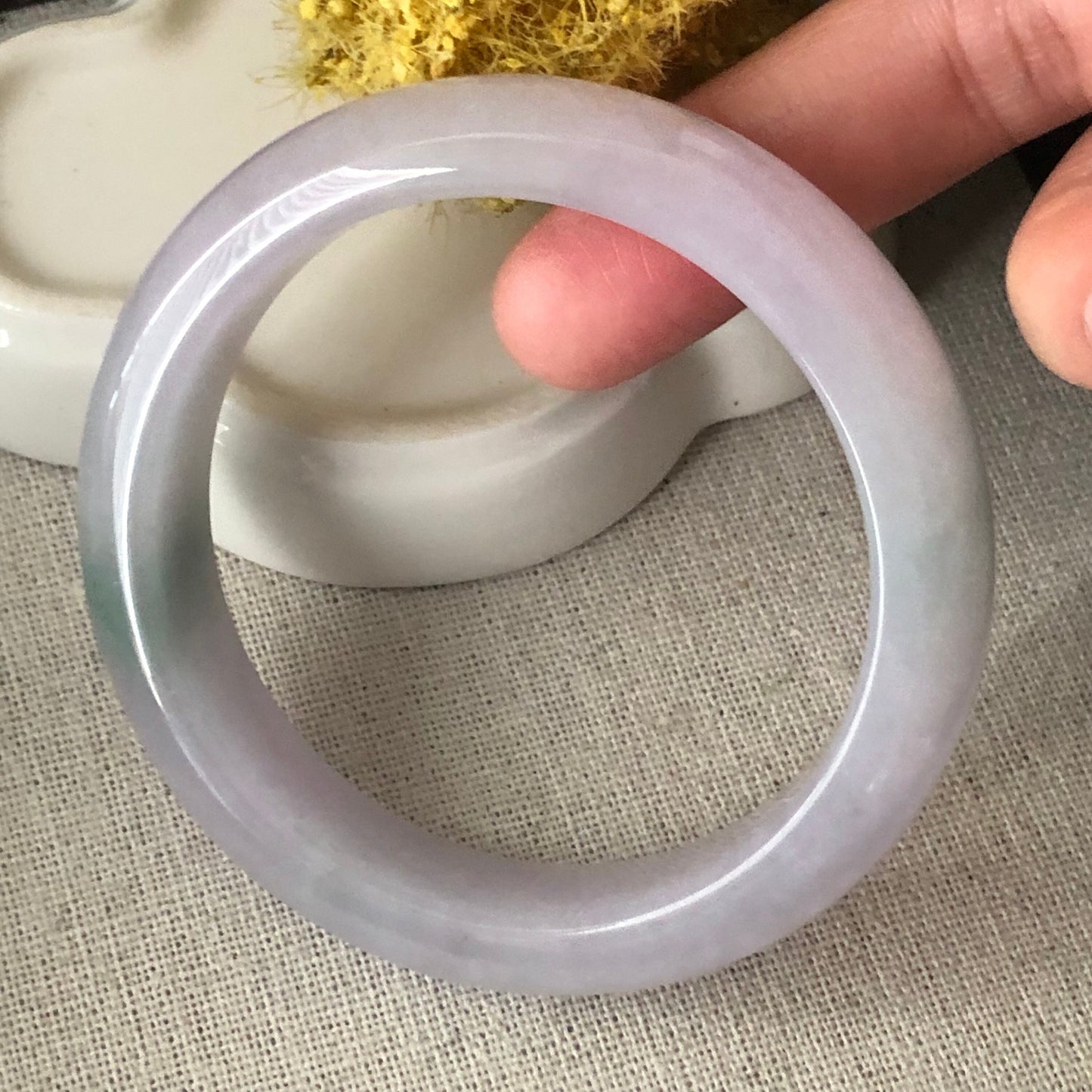 55mm Tint Pink Lavender Green Float Flowers Jadeite Jade Bangle