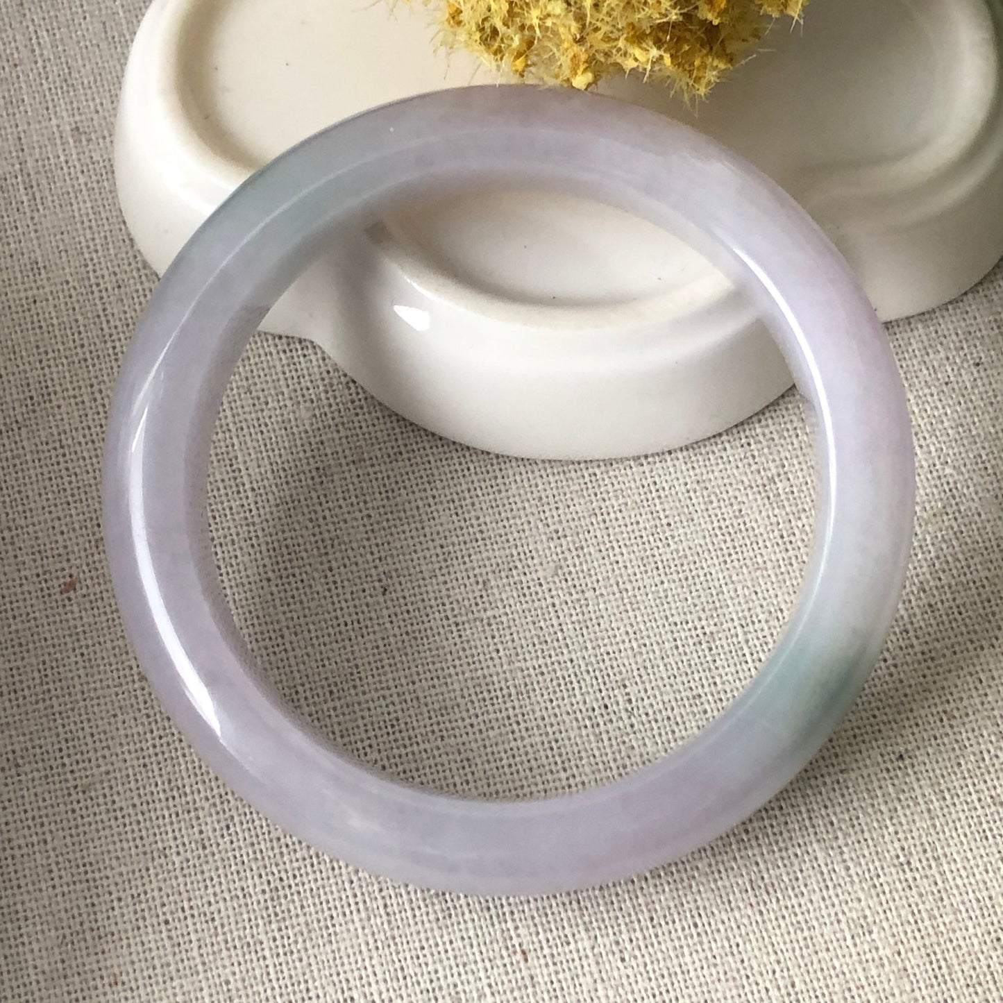 55mm Tint Pink Lavender Green Float Flowers Jadeite Jade Bangle