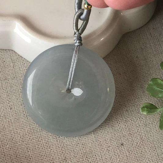 40mm BIG Icy Tint Green Jadeite Jade Peace Donut Pendant