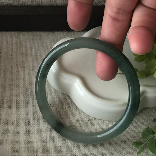 54-55 mm Jadeite Jade Icy Green Dark Float Flowers Bangle