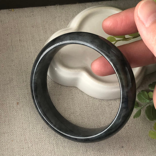 57 mm Jadeite Jade Icy Black Wuji Bangle Big Width