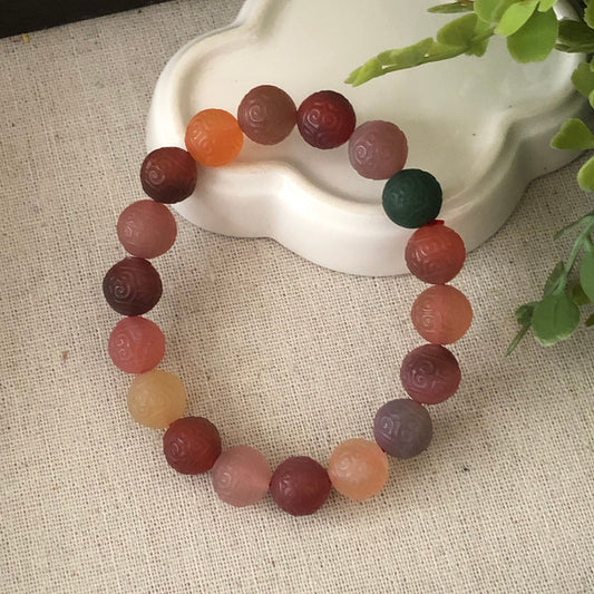 Carved Agate Grade A Natural Bead Bracelet Health Circulation Icy