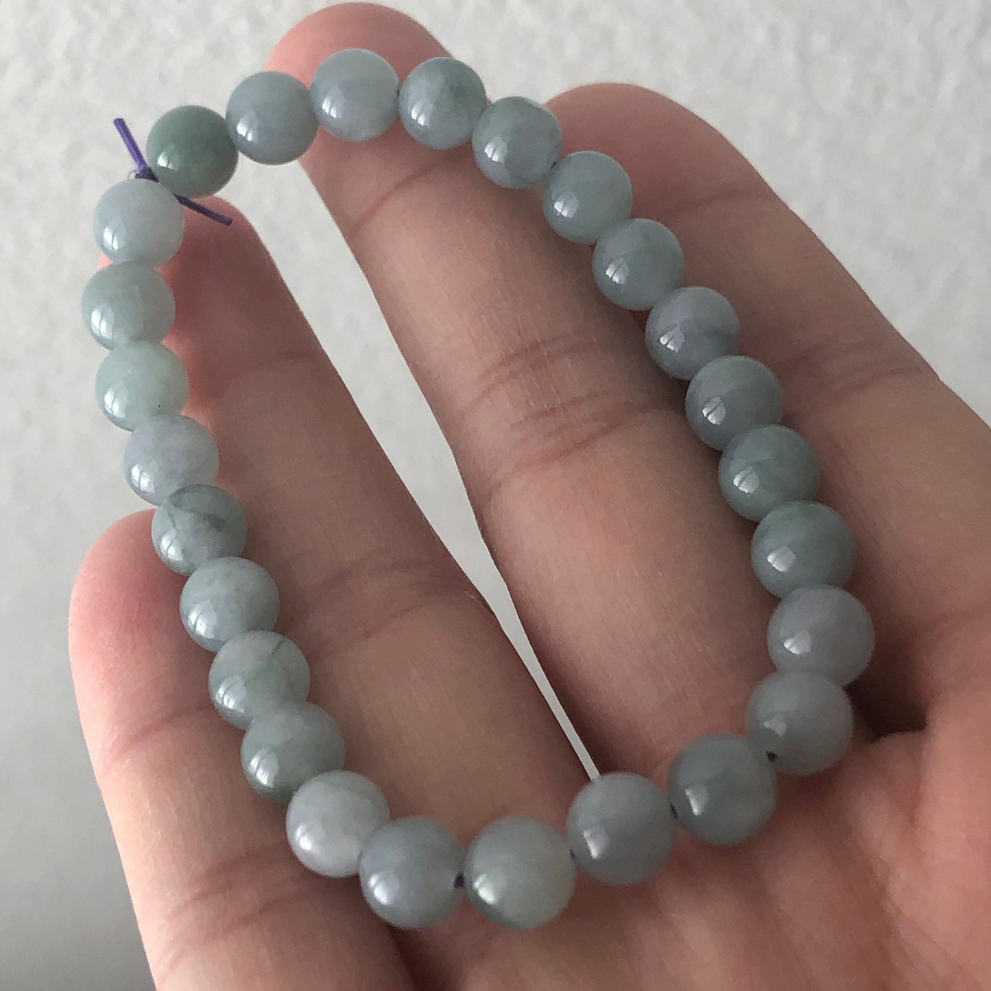 RARE 6.6 mm Jadeite Jade Sky Blue Green Float Flowers Bead Bracelet