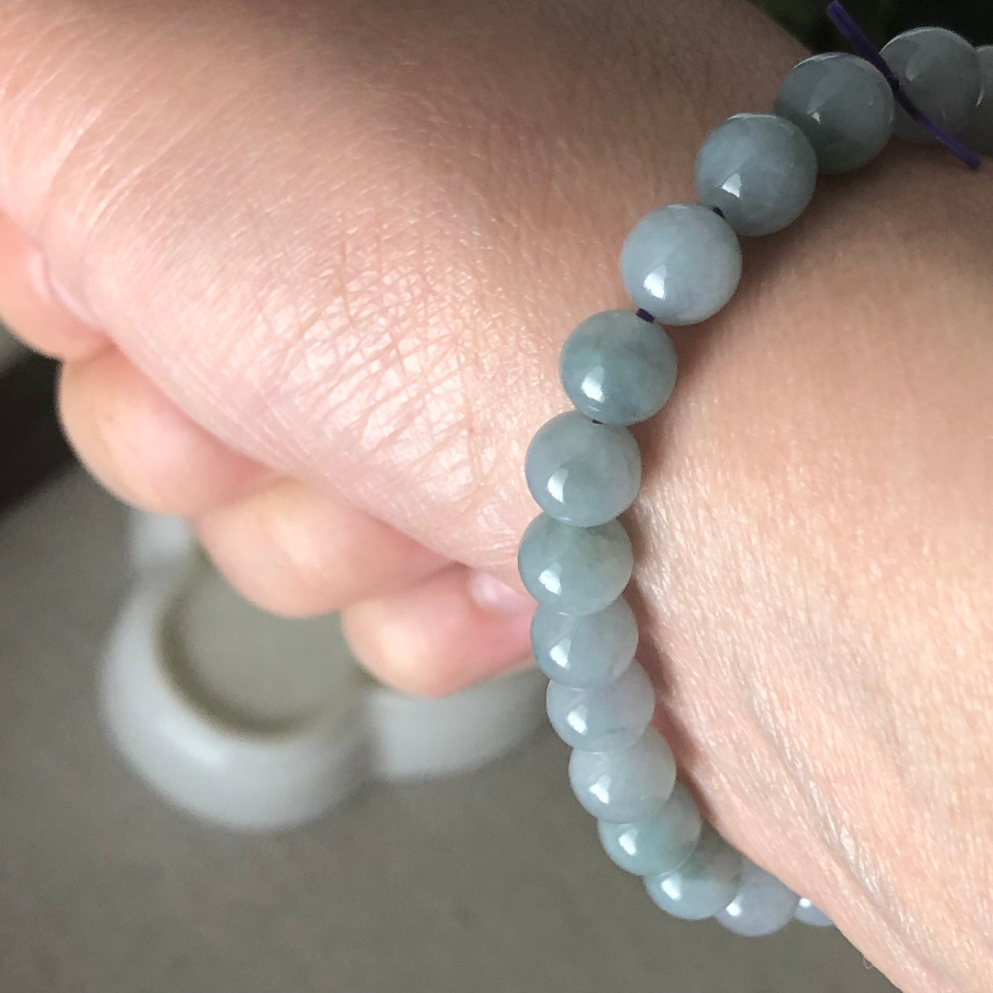 RARE 6.6 mm Jadeite Jade Sky Blue Green Float Flowers Bead Bracelet