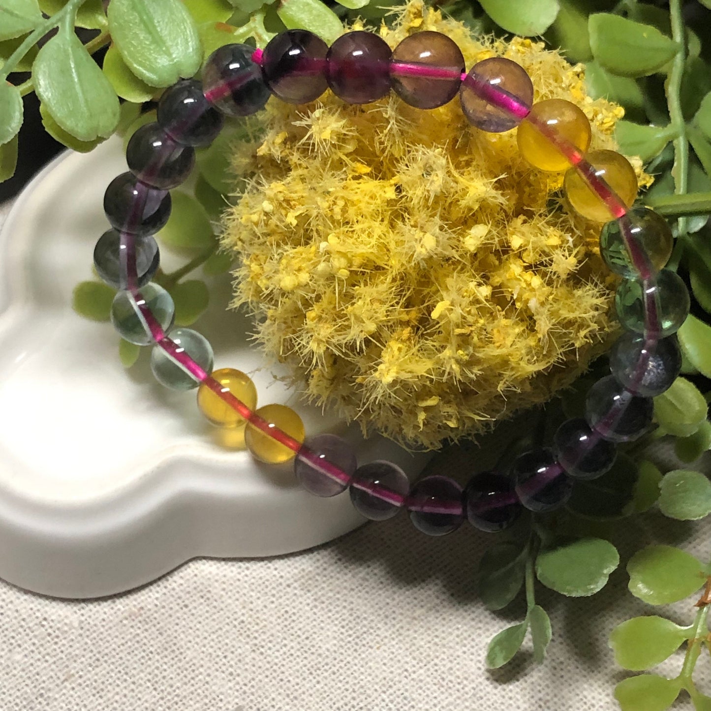 8mm Natural Tint Green Blue Purple Crystal Bead Bracelet