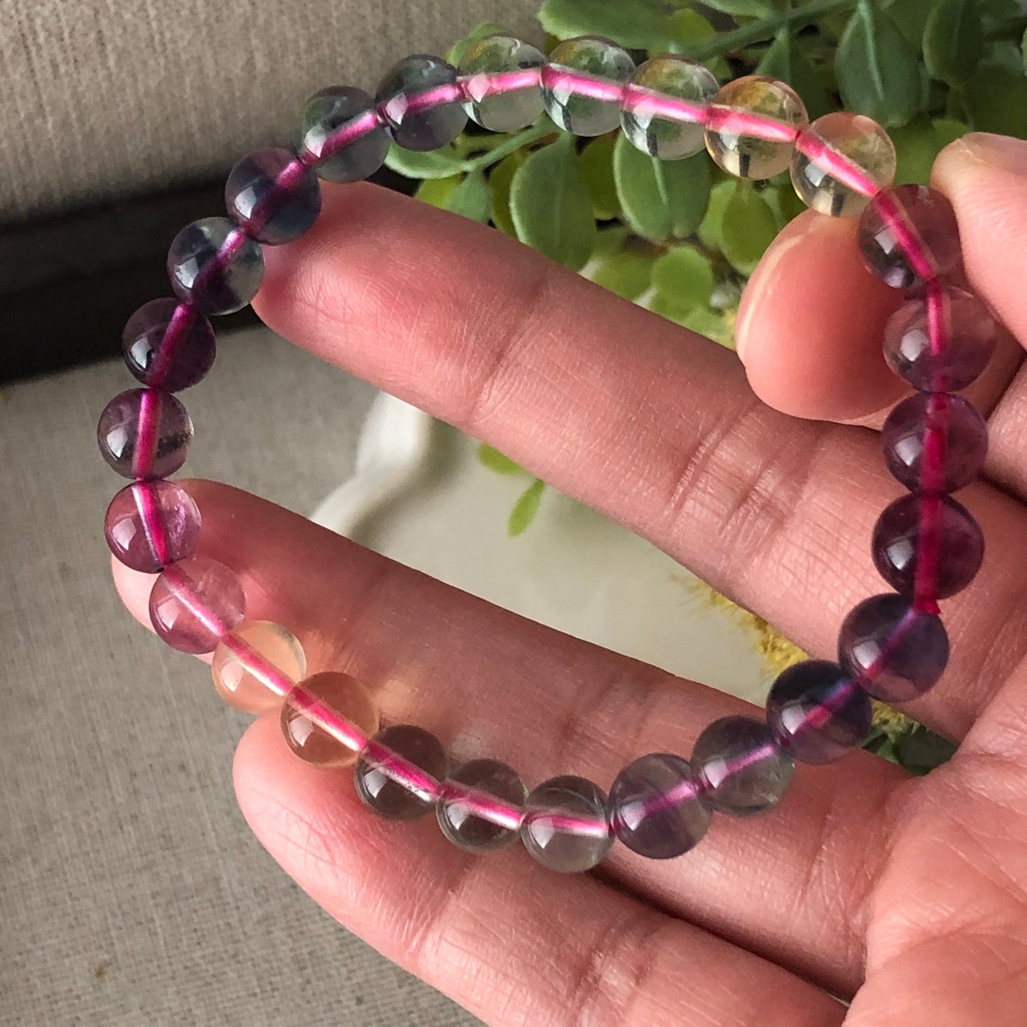 7.5mm Natural Tint Green Blue Purple Crystal Bead Bracelet