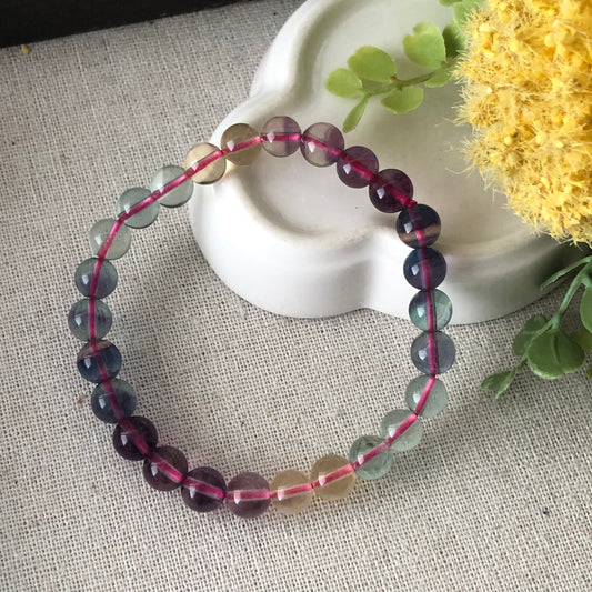 7.5mm Natural Tint Green Blue Purple Crystal Bead Bracelet