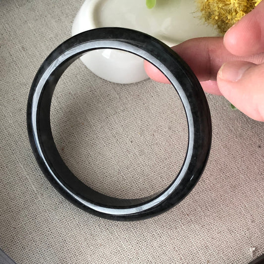 57 mm Jadeite Jade Icy Black Wuji D-Shaped Bangle