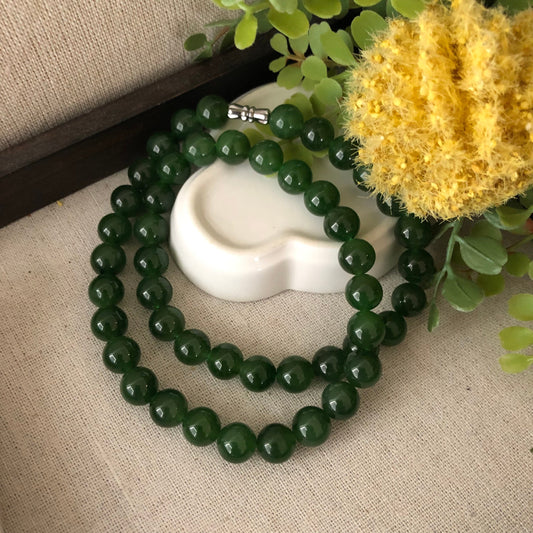 9.5mm Icy Imperial Green Hetian Nephrite Jade Bead Necklace Bracelet 50 PCs.
