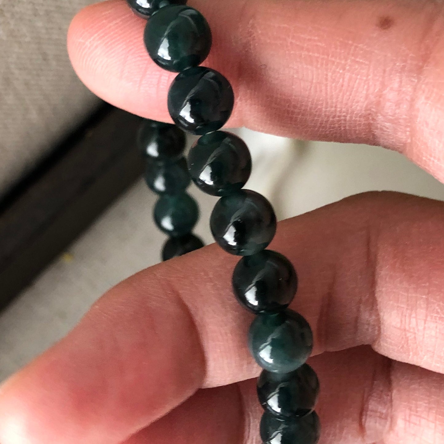 7.4mm Blue Green Gradient Jadeite Jade Bead Bracelet