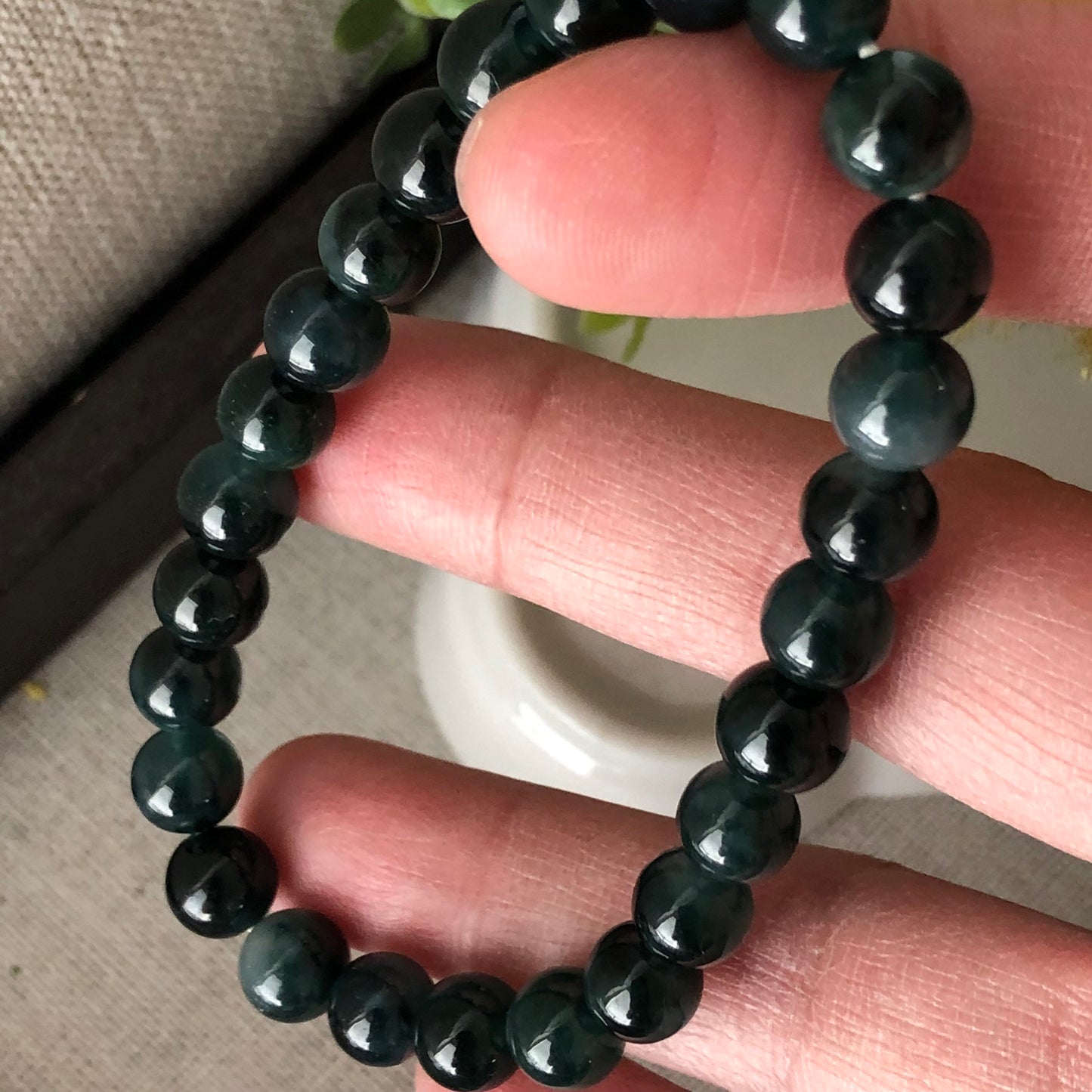 7.4mm Blue Green Gradient Jadeite Jade Bead Bracelet