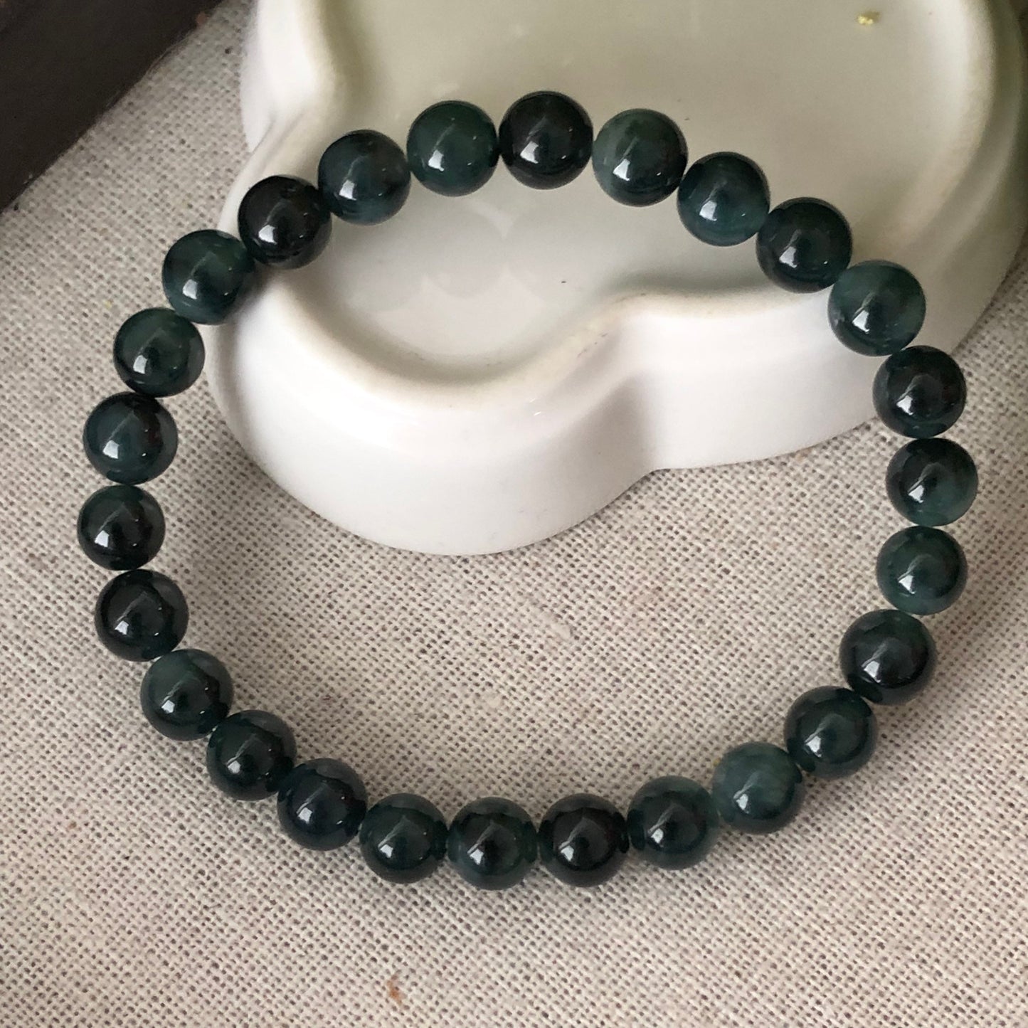 7.4mm Blue Green Gradient Jadeite Jade Bead Bracelet