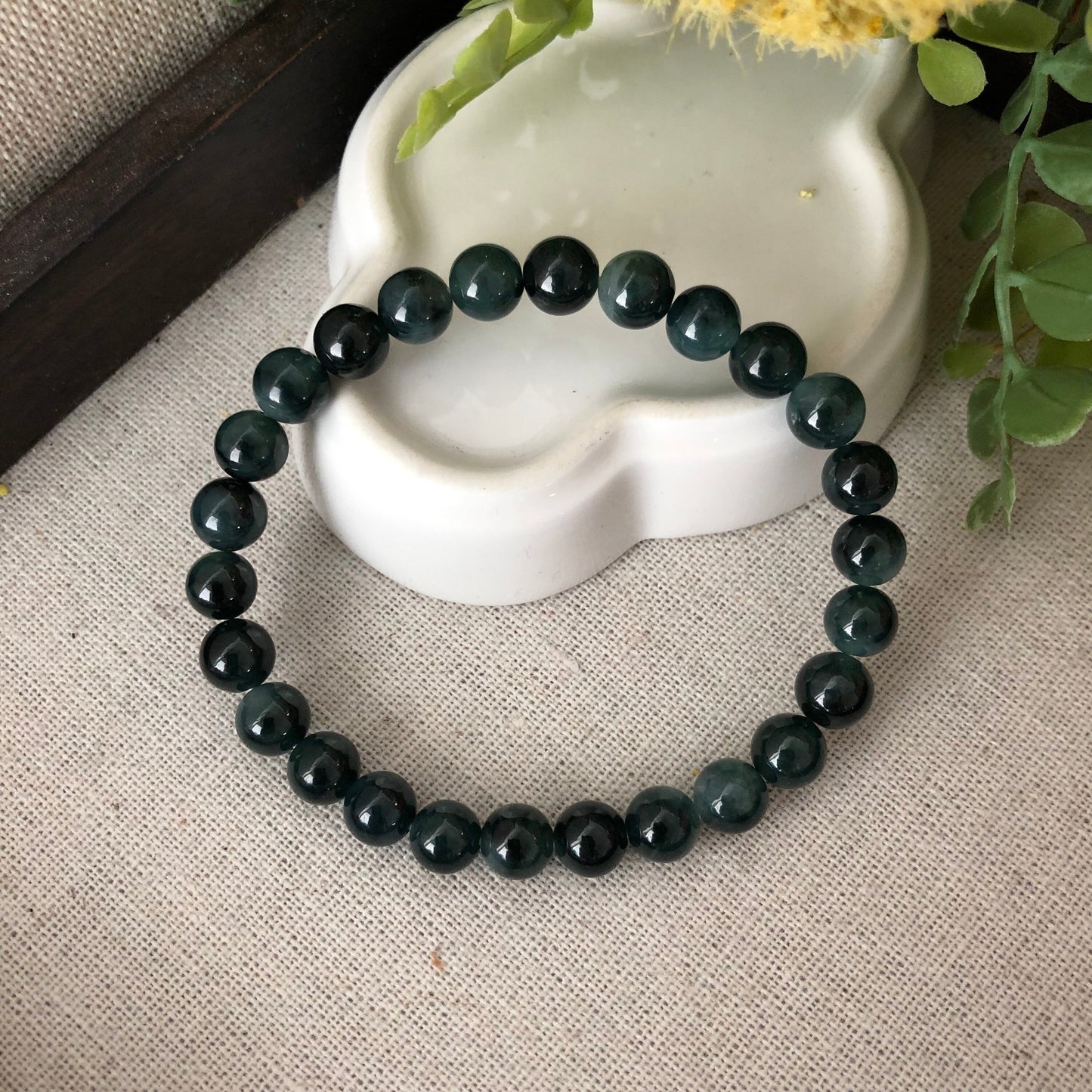 7.4mm Blue Green Gradient Jadeite Jade Bead Bracelet