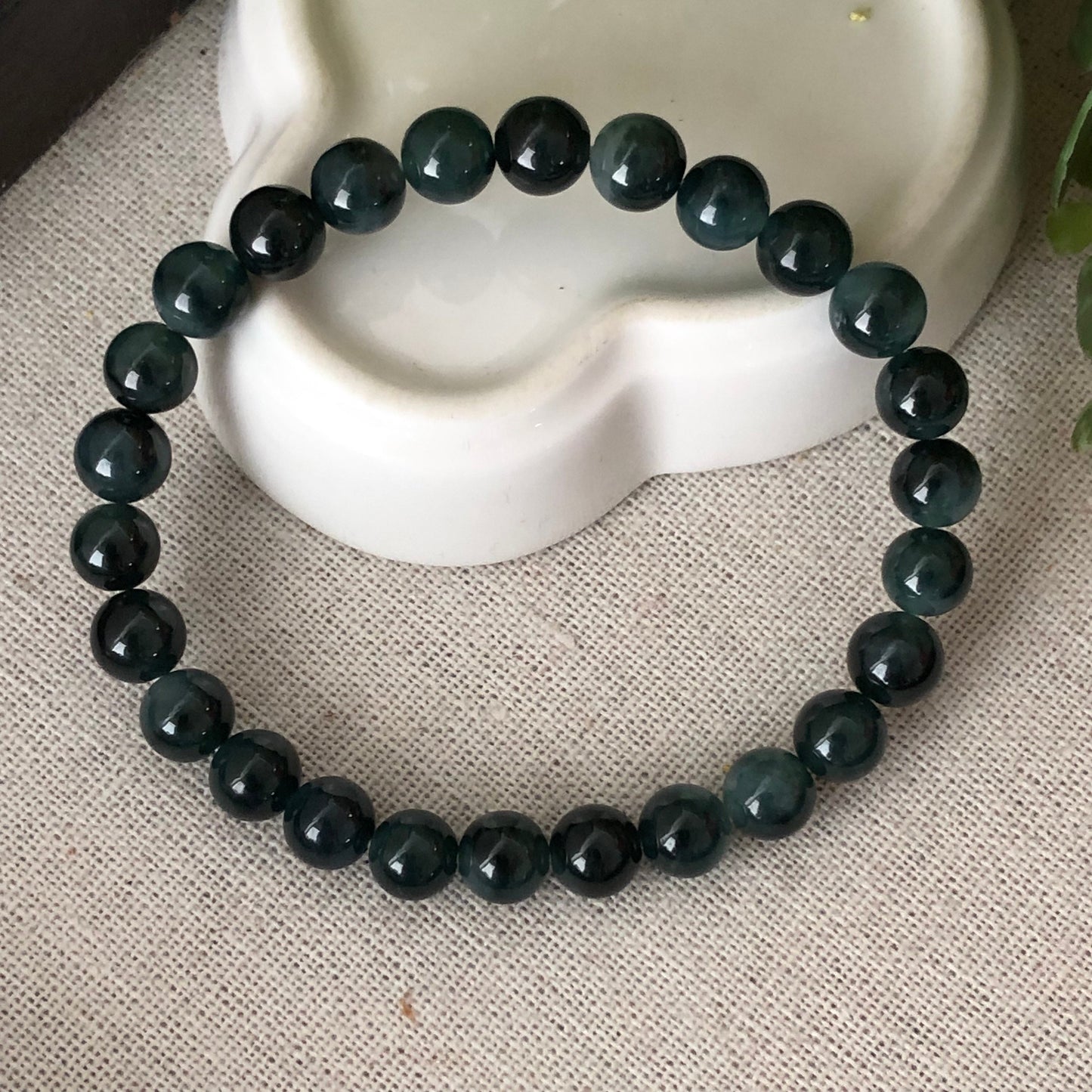 7.4mm Blue Green Gradient Jadeite Jade Bead Bracelet