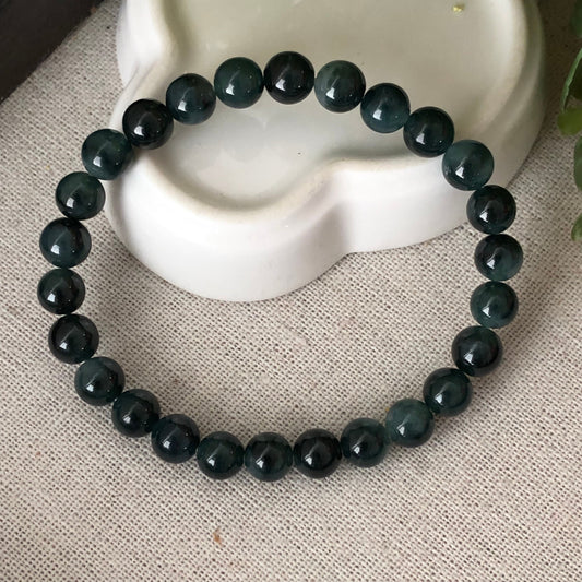 7.4mm Blue Green Gradient Jadeite Jade Bead Bracelet