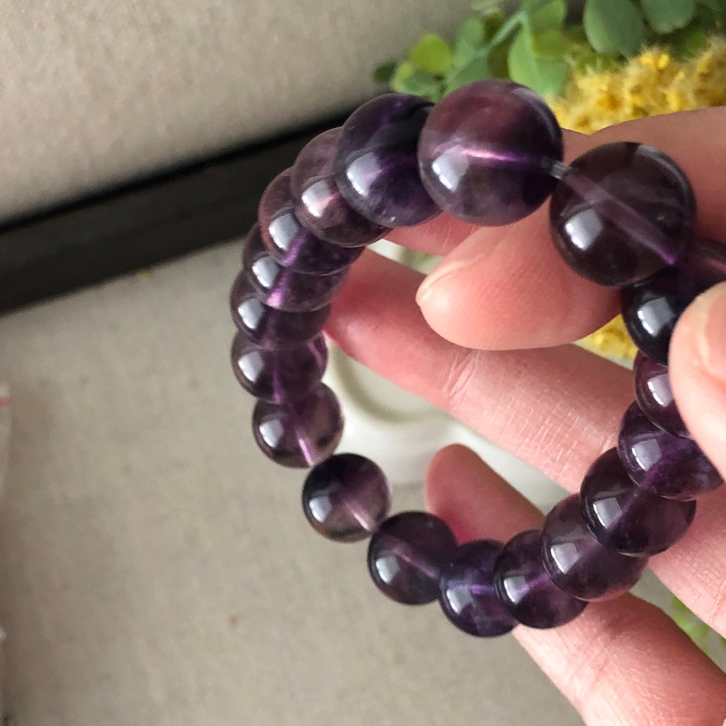 11 mm Natural Tint Purple Gradient Crystal Bead Bracelet 0319