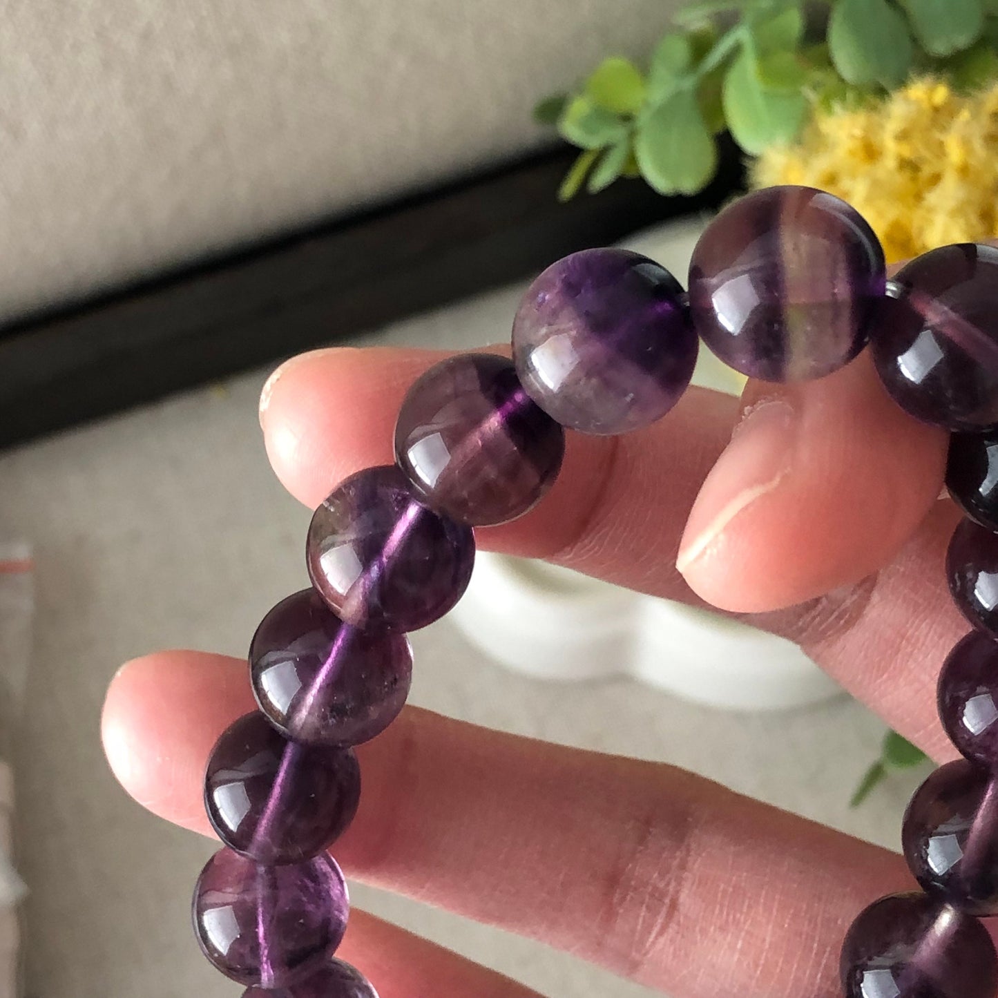 11 mm Natural Tint Purple Gradient Crystal Bead Bracelet 0319