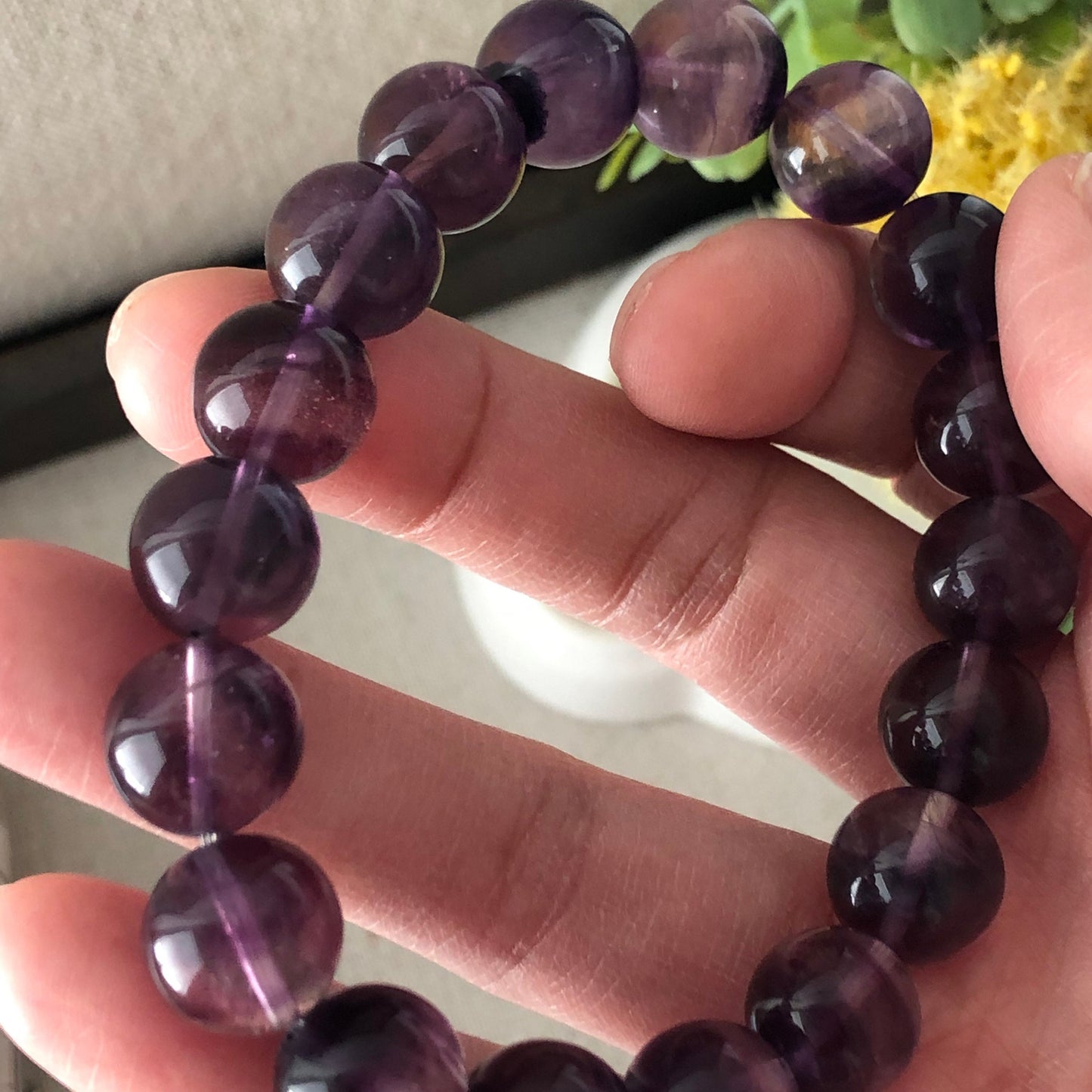 11 mm Natural Tint Purple Gradient Crystal Bead Bracelet 0319