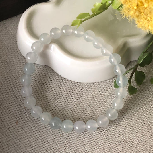 7mm Icy Blue Glow Jadeite Jade Bead Bracelet