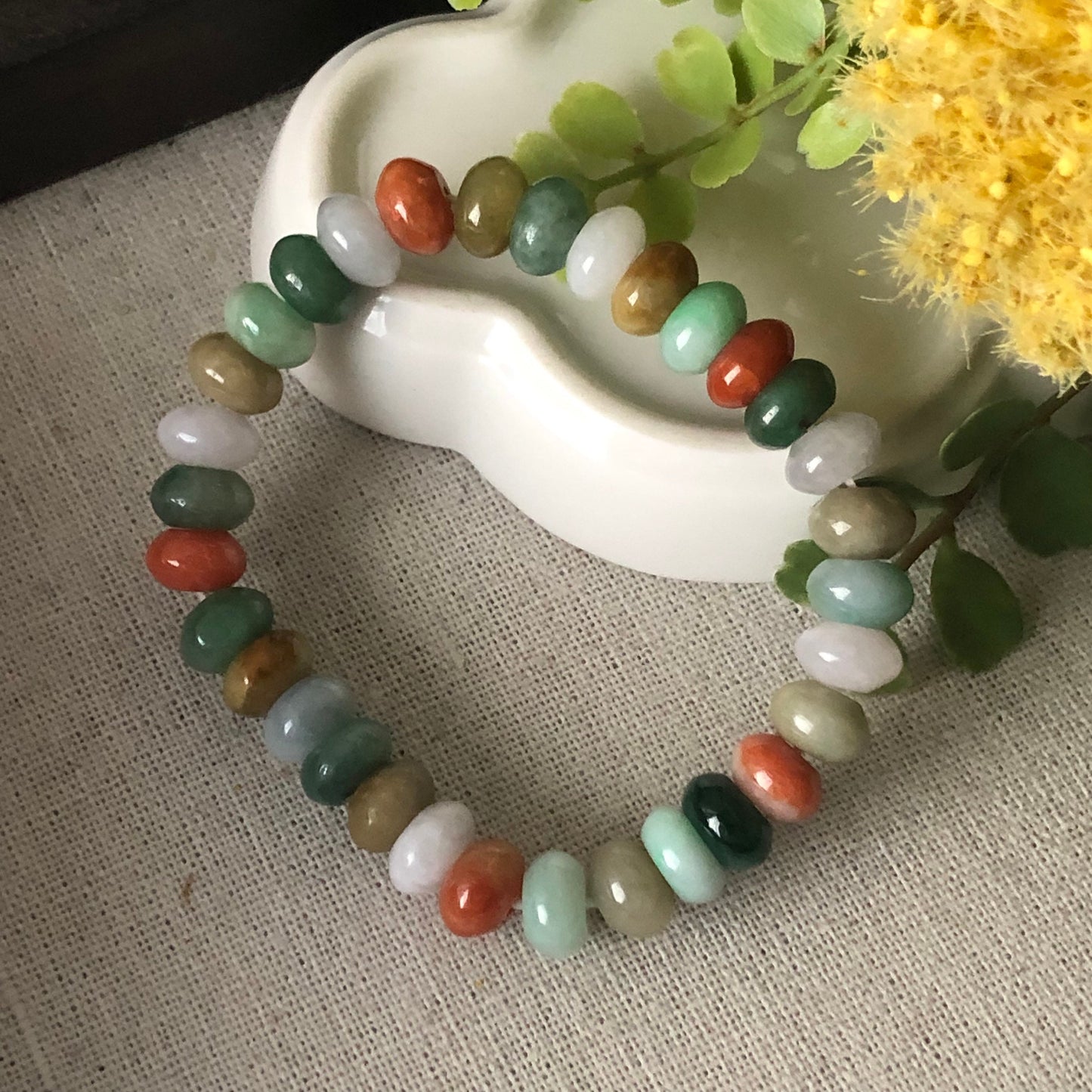 9.2 mm Jadeite Jade Assorted Colors Shape Bead Bracelet