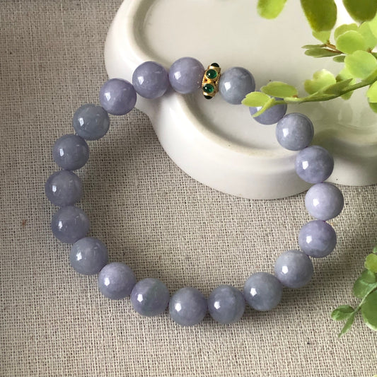 10 mm Earthy Lavender Blue Jadeite Jade Bead Bracelet