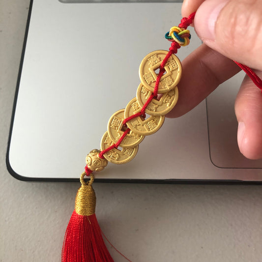 Gold Silver plated Goodluck Asian Coin Keychain Charm