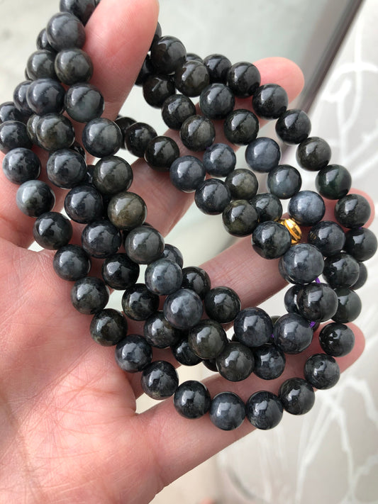 8mm Wuji Black Jade Jadeite Round Bead Necklace Bracelet