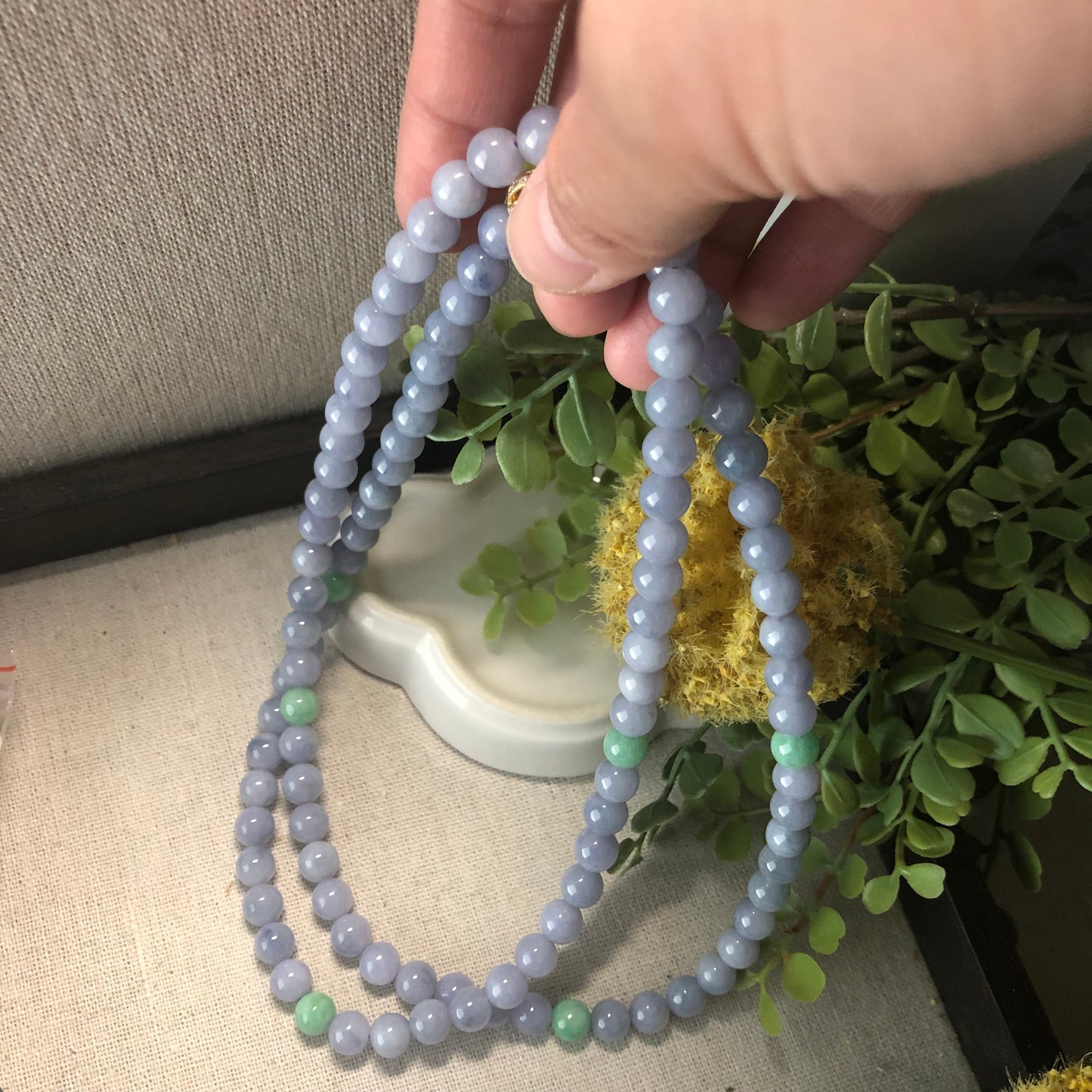 7.5mm Lavender Blue Jade Jadeite Round Bead Necklace Bracelet