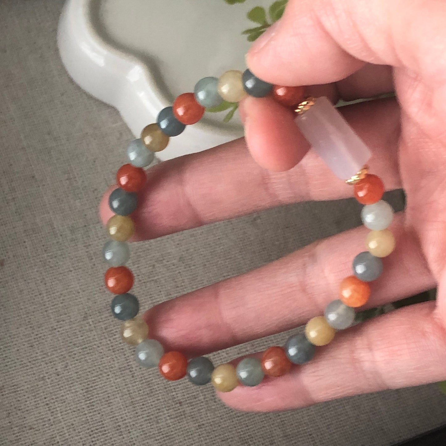 6.2 mm Jadeite Jade Assorted Colors Shape Bead Bracelet