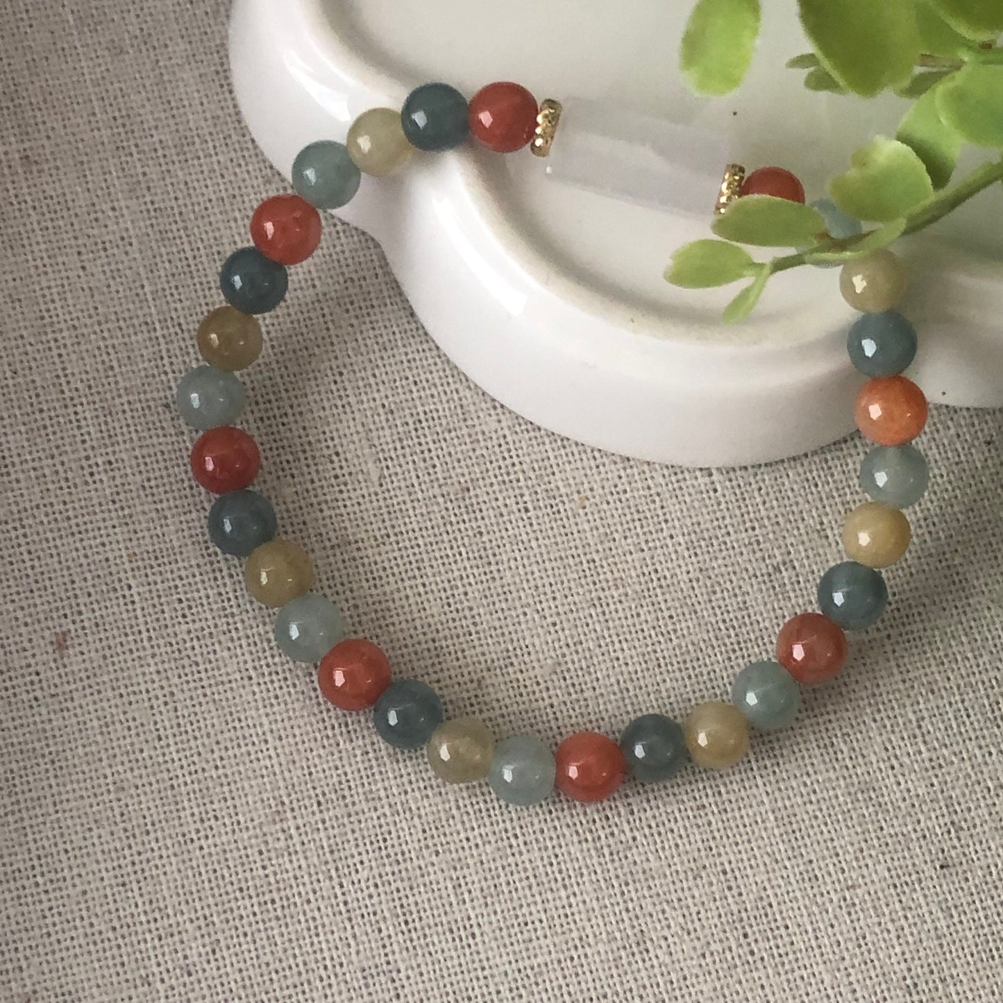 6.2 mm Jadeite Jade Assorted Colors Shape Bead Bracelet