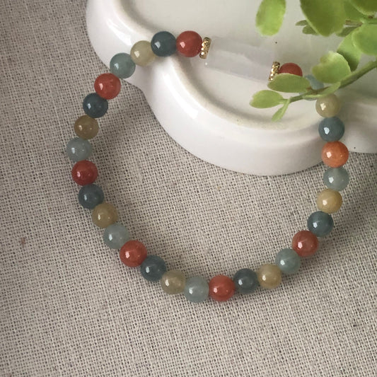 6.2 mm Jadeite Jade Assorted Colors Shape Bead Bracelet