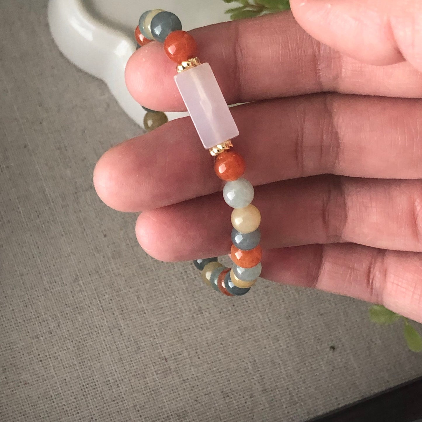 6.2 mm Jadeite Jade Assorted Colors Shape Bead Bracelet