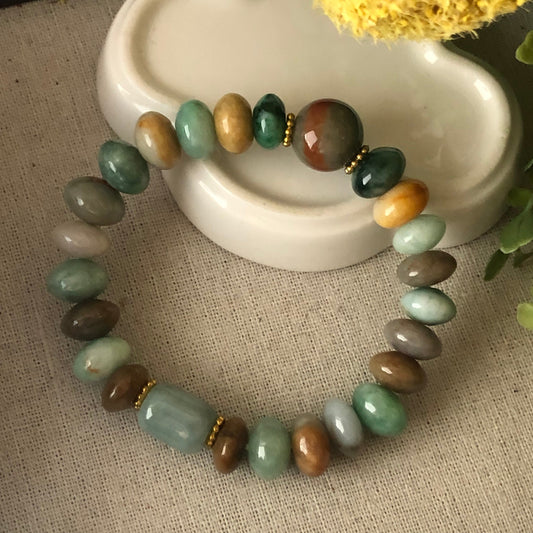 12 mm Jadeite Jade Assorted Colors Shape Bead Bracelet