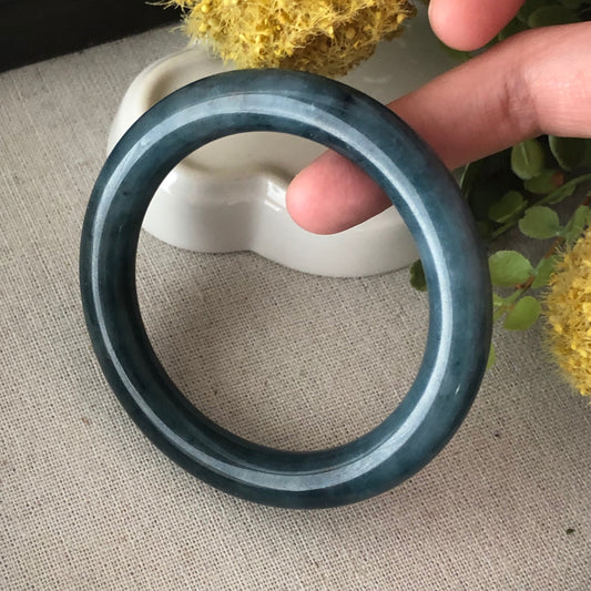 RARE 55-56mm Earthy Blue Jadeite Jade Float Flowers Bangle