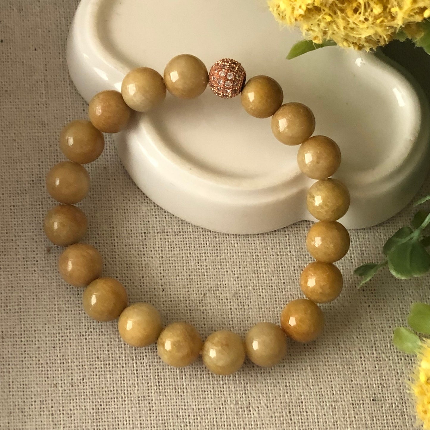 9.8mm Grade A Yellow Brown Jade Jadeite Bracelet