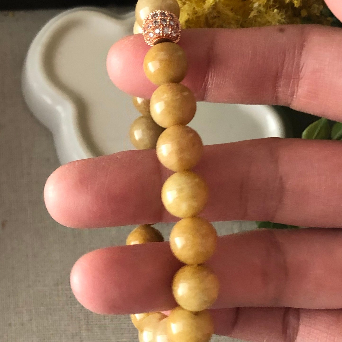 9.8mm Grade A Yellow Brown Jade Jadeite Bracelet