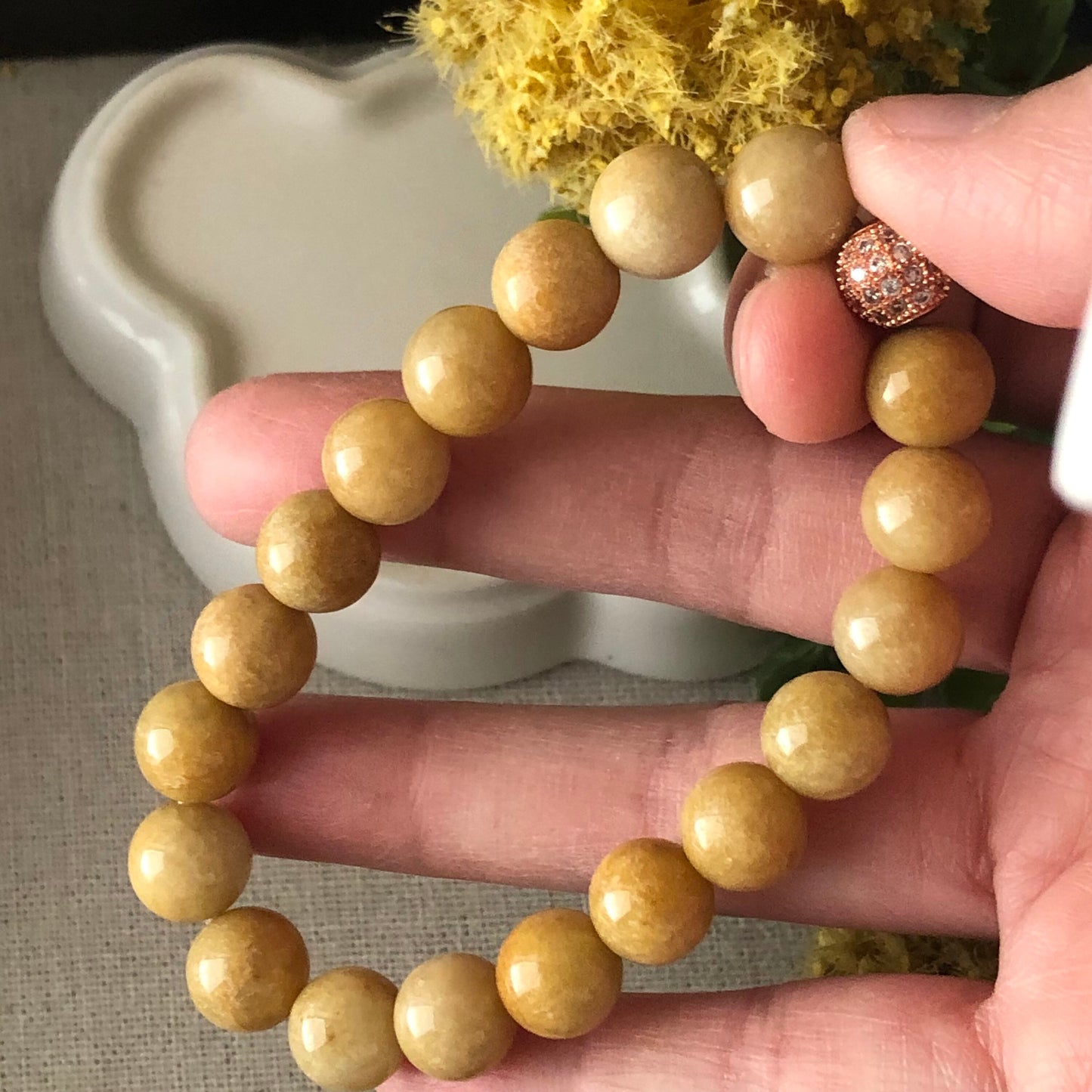 9.8mm Grade A Yellow Brown Jade Jadeite Bracelet